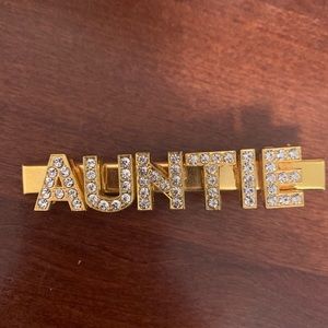 Gold rhinestone “Auntie” hair clip